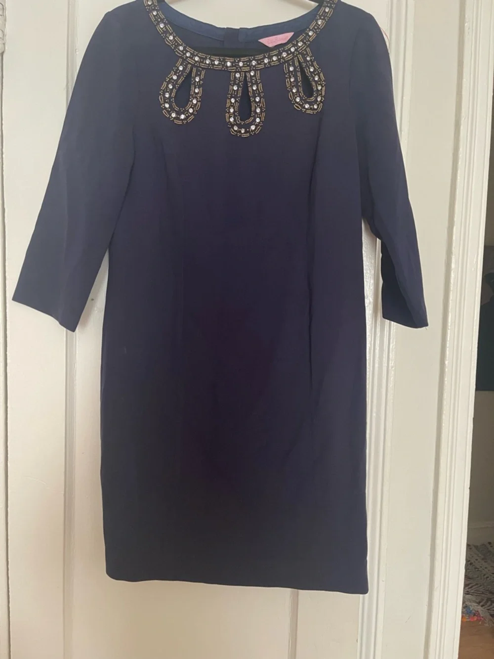 Lilly Pulitzer Navy Embellished Long-Sleeve Sheath Dress - Picture 1 of 6